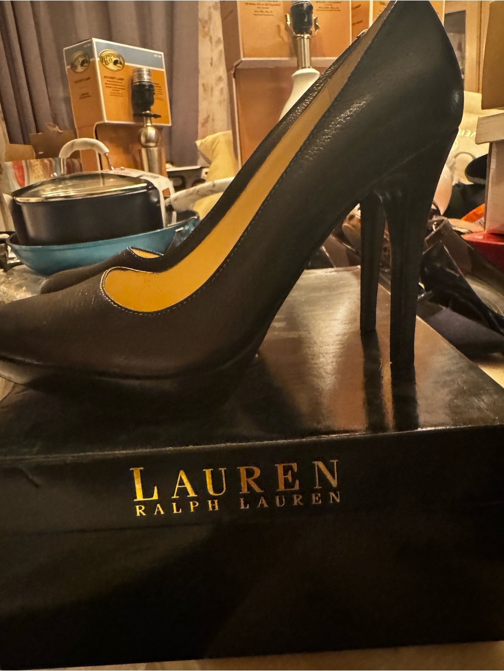 Ralph Lauren Black Leather Pointed-Toe Stiletto Heels